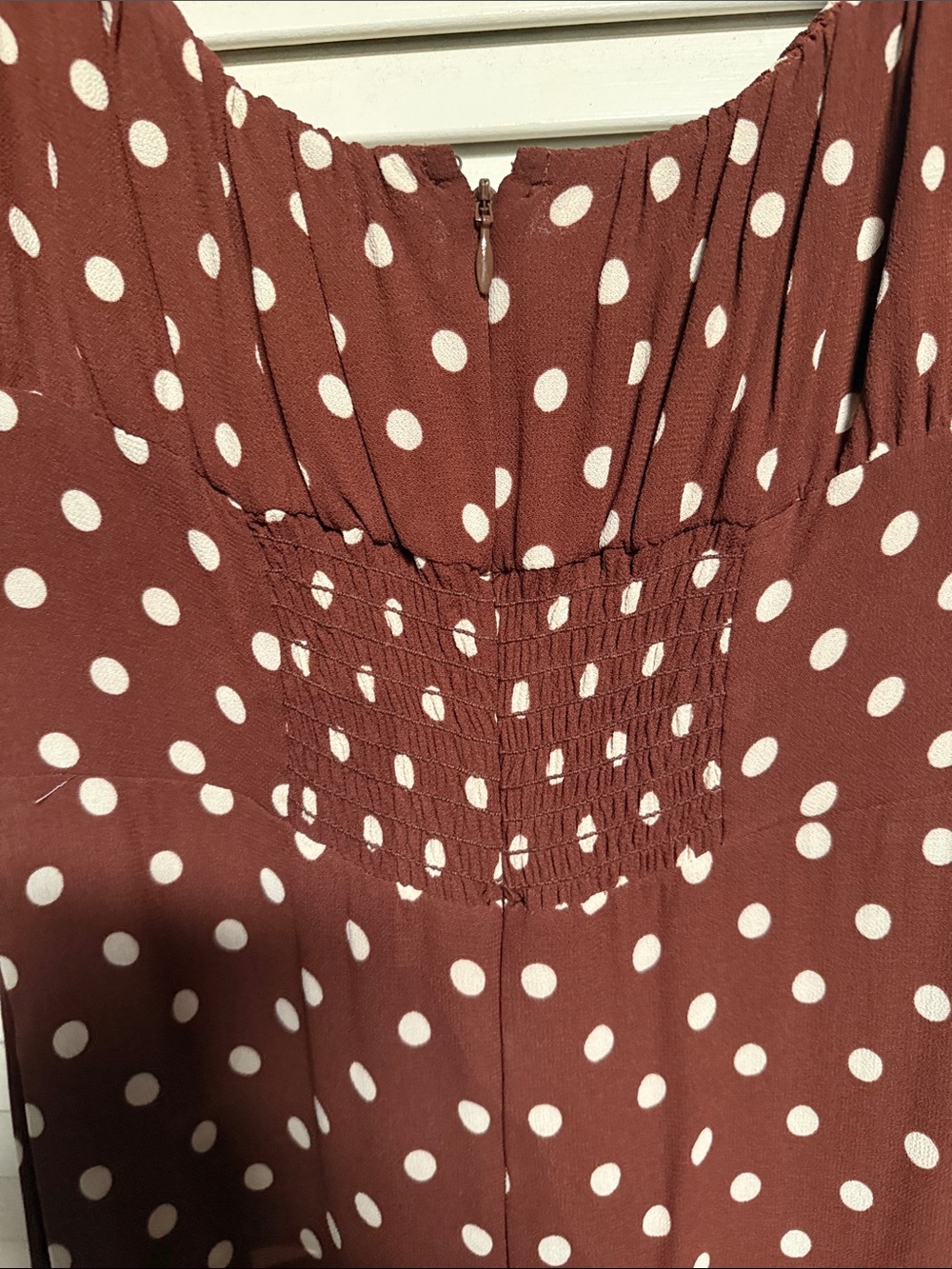 Reformation Charles Brown and White Polka Dot Midi Dress - Picture 9 of 10